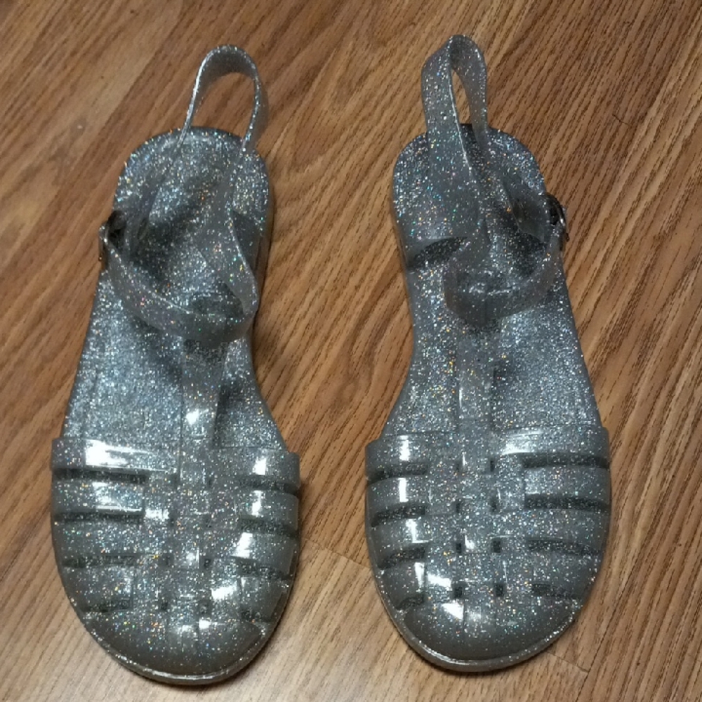 Girls Glittery Silver Jelly Sandals